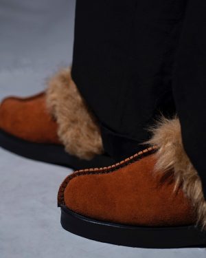AFORA AMBER FUR-TRIMMED SUEDE MULE
