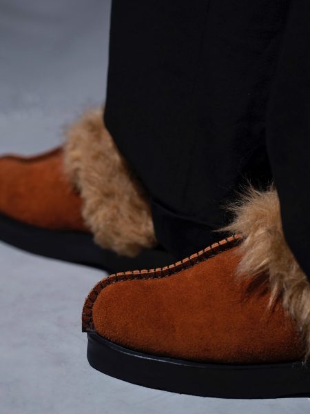 AFORA AMBER FUR-TRIMMED SUEDE MULE