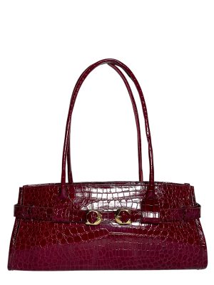 AFORA CRIMSON CROC BELTED SHOULDER BAG