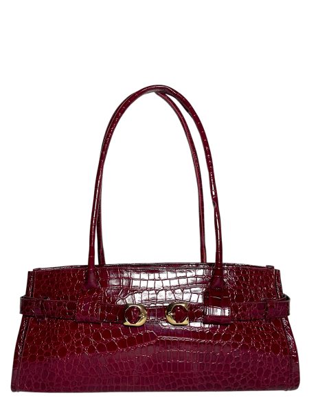 AFORA CRIMSON CROC BELTED SHOULDER BAG