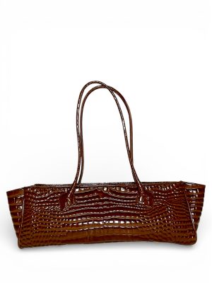 AFORA COGNAC CROC EAST-WEST SHOULDER BAG
