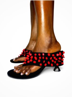 AFORA CORAL BEADED VELVET KITTEN MULE