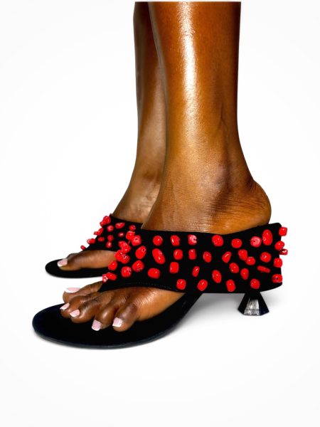 AFORA CORAL BEADED VELVET KITTEN MULE