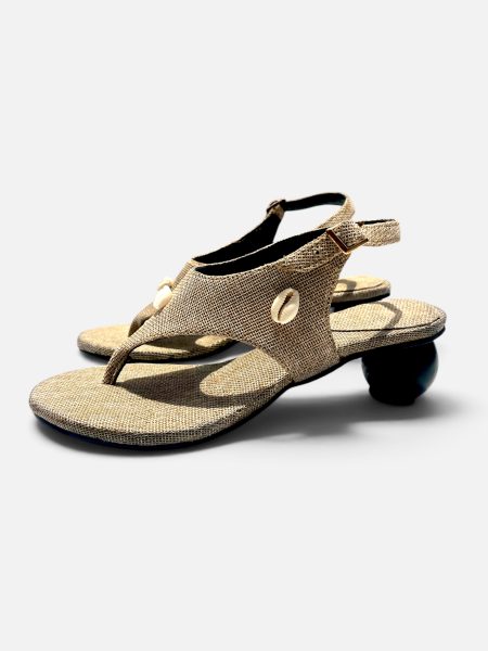 AFORA COWRY RAFFIA ROUND-HEEL SANDAL